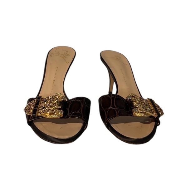 Giuseppe Zanotti Brown and Gold Slip on Mules Size 37.5 - Picture 1 of 9
